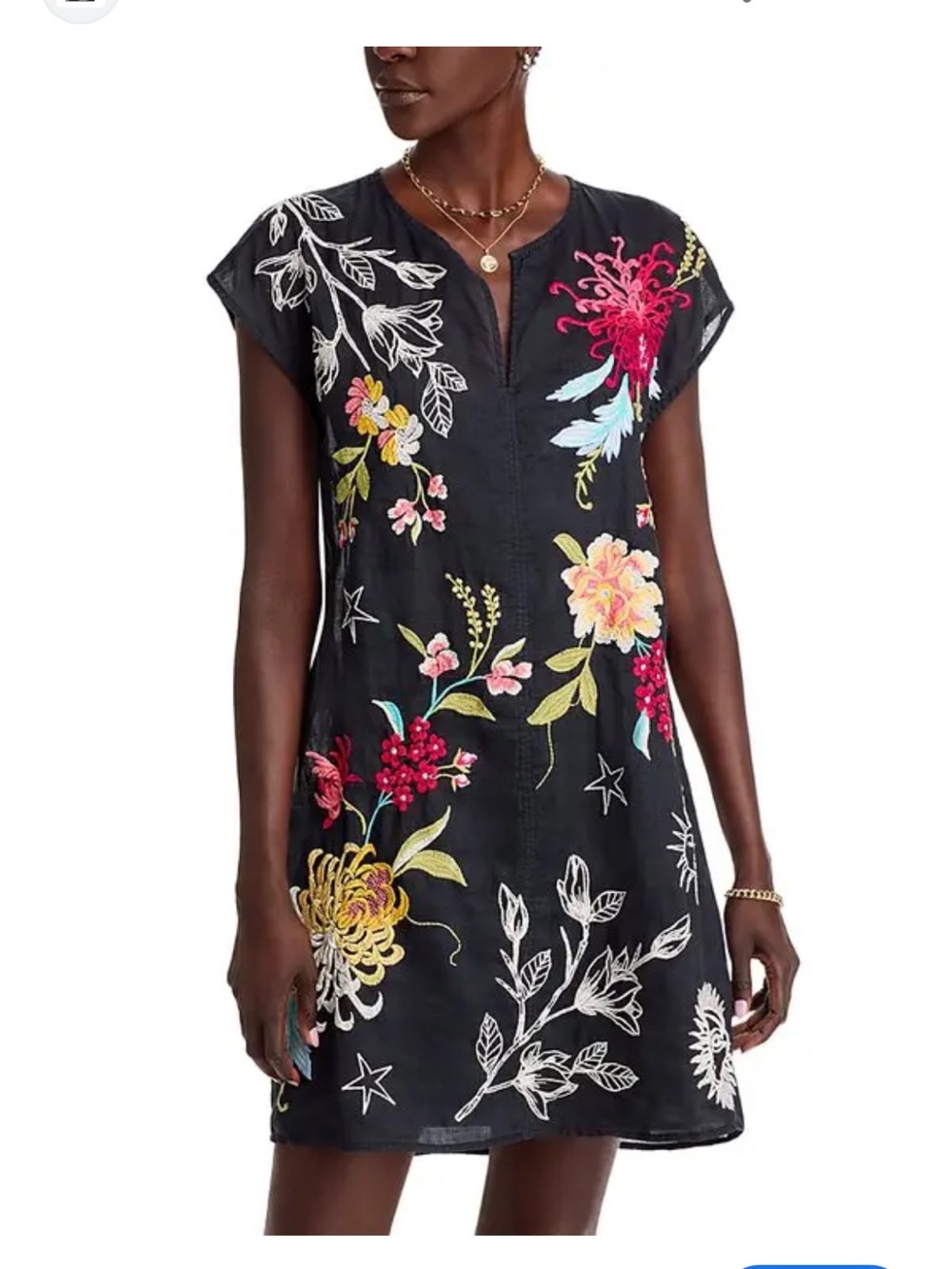 NWT Johnny Was Playa Black Floral Embroidered Mini Dress